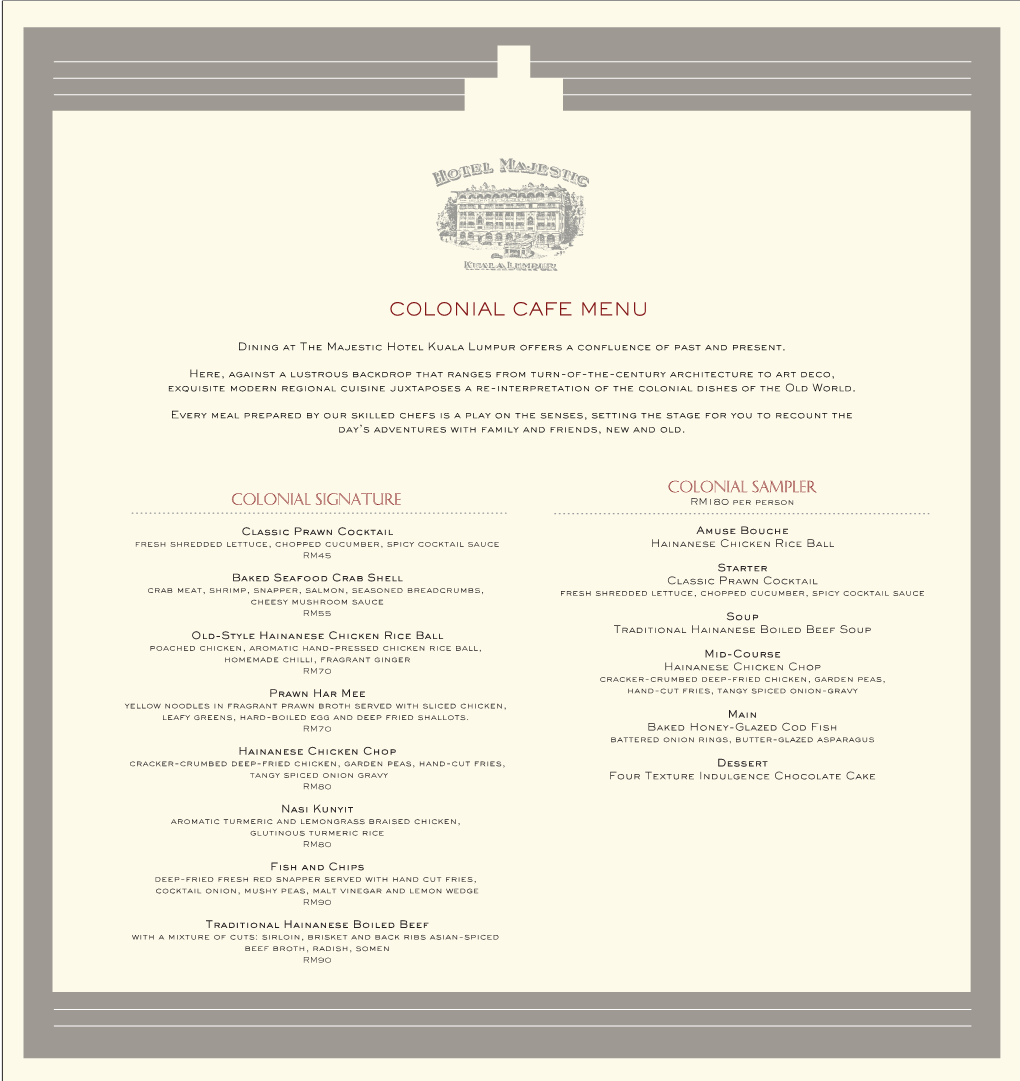 Colonial Cafe Menu