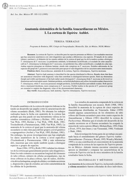 Anatomía Sistemática De La Familia Anacardiaceae En México. L. La Corteza De Tapirira Aublet