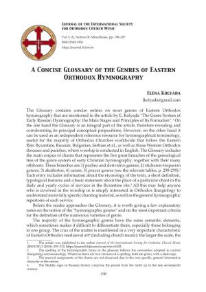 A Concise Glossary of the Genres of Eastern Orthodox Hymnography
