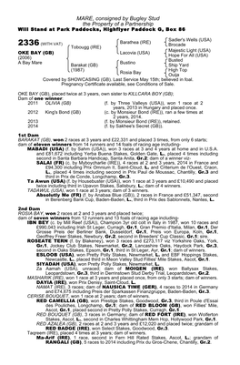 MARE, Consigned by Bugley Stud the Property of a Partnership Will Stand at Park Paddocks, Highflyer Paddock G, Box 86