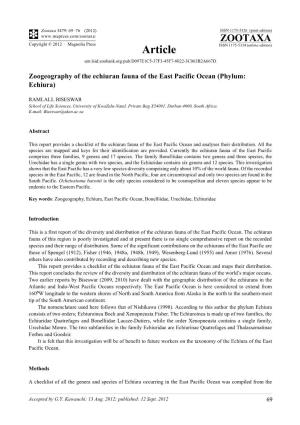 Zoogeography of the Echiuran Fauna of the East Pacific Ocean (Phylum: Echiura)