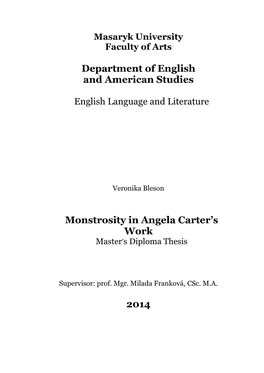 Department of English and American Studies Monstrosity in Angela