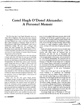 Conel Hugh O'donel Alexander: a Personal Memoir