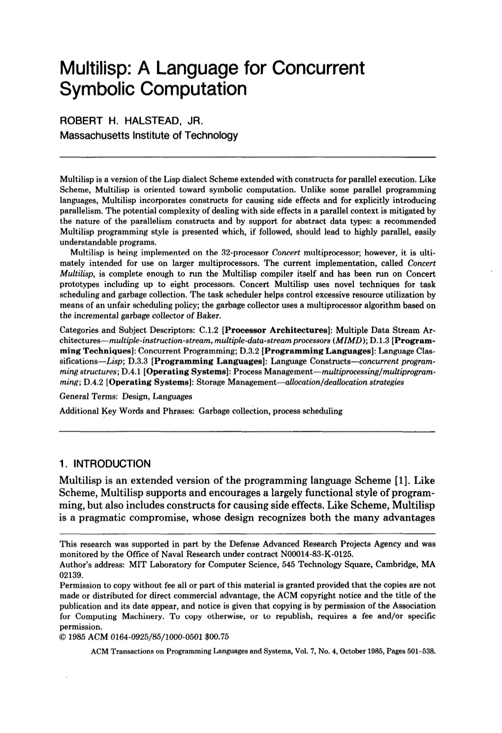 Multilisp: a Language for Concurrent Symbolic Computation