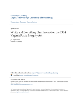 Promotion the 1924 Virginia Racial Integrity Act J