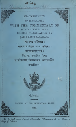 Sama Veda Aranya Samhita Sayana Bhashya and Bengali Translation Satya Vrata Sharma