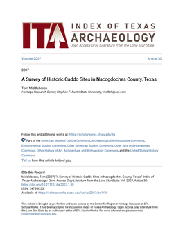 A Survey of Historic Caddo Sites in Nacogdoches County, Texas
