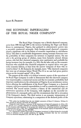 The Economic Imperialism of the Royal Niger Company*