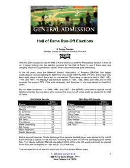 Hall of Fame Run-Off Elections