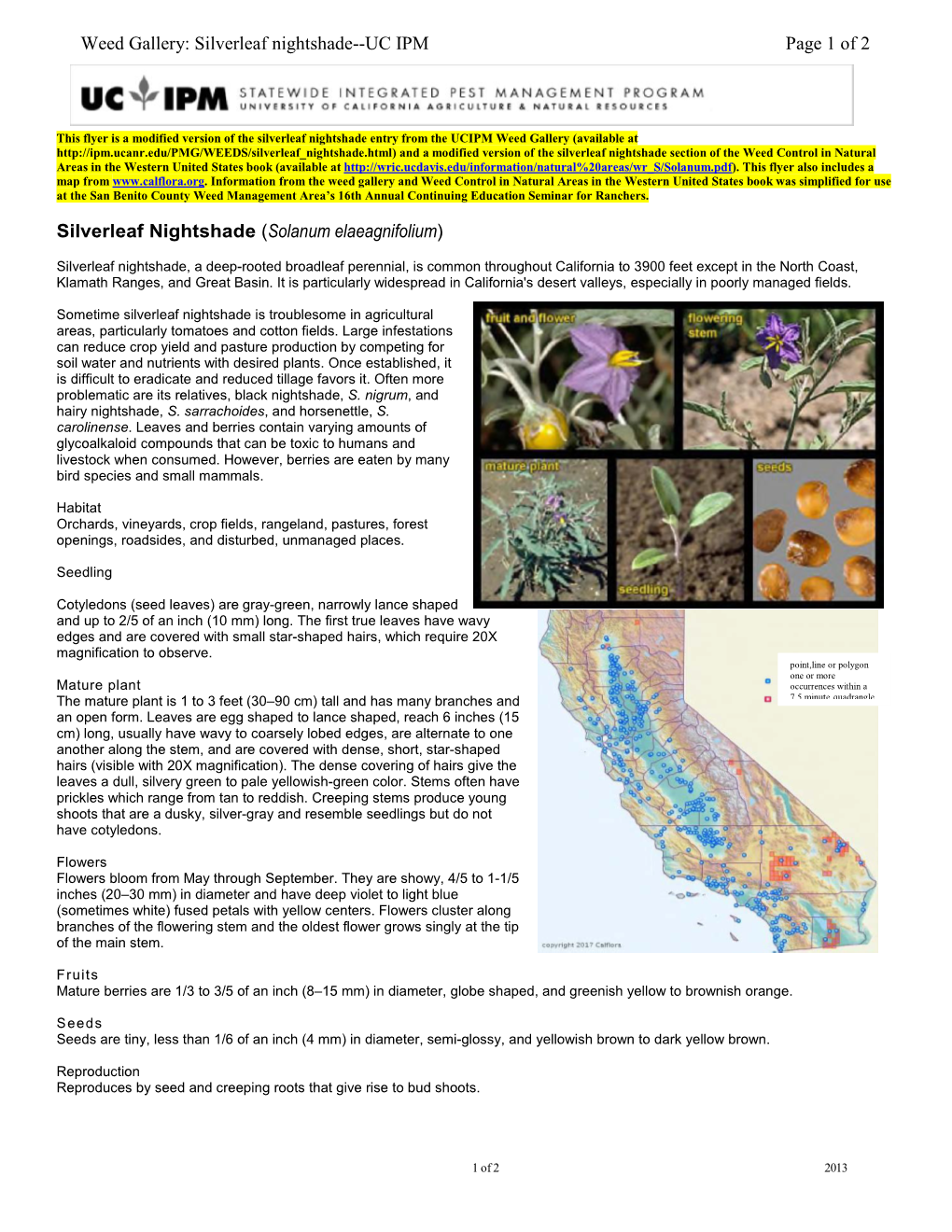 Weed Gallery: Silverleaf Nightshade--UC IPM Page 1 of 2