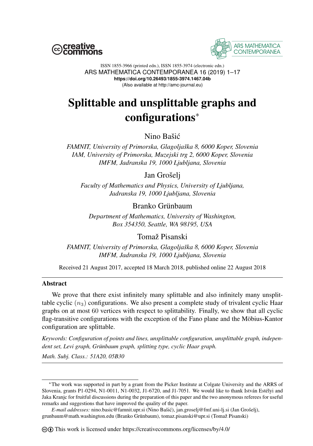 Splittable and Unsplittable Graphs and Configurations