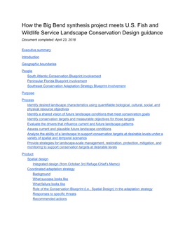 How the Big Bend Synthesis Project Meets U.S. Fish and Wildlife Service Landscape Conservation Design Guidance Document Completed: April 23, 2018