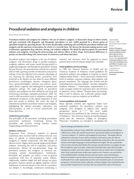 Review Procedural Sedation and Analgesia in Children