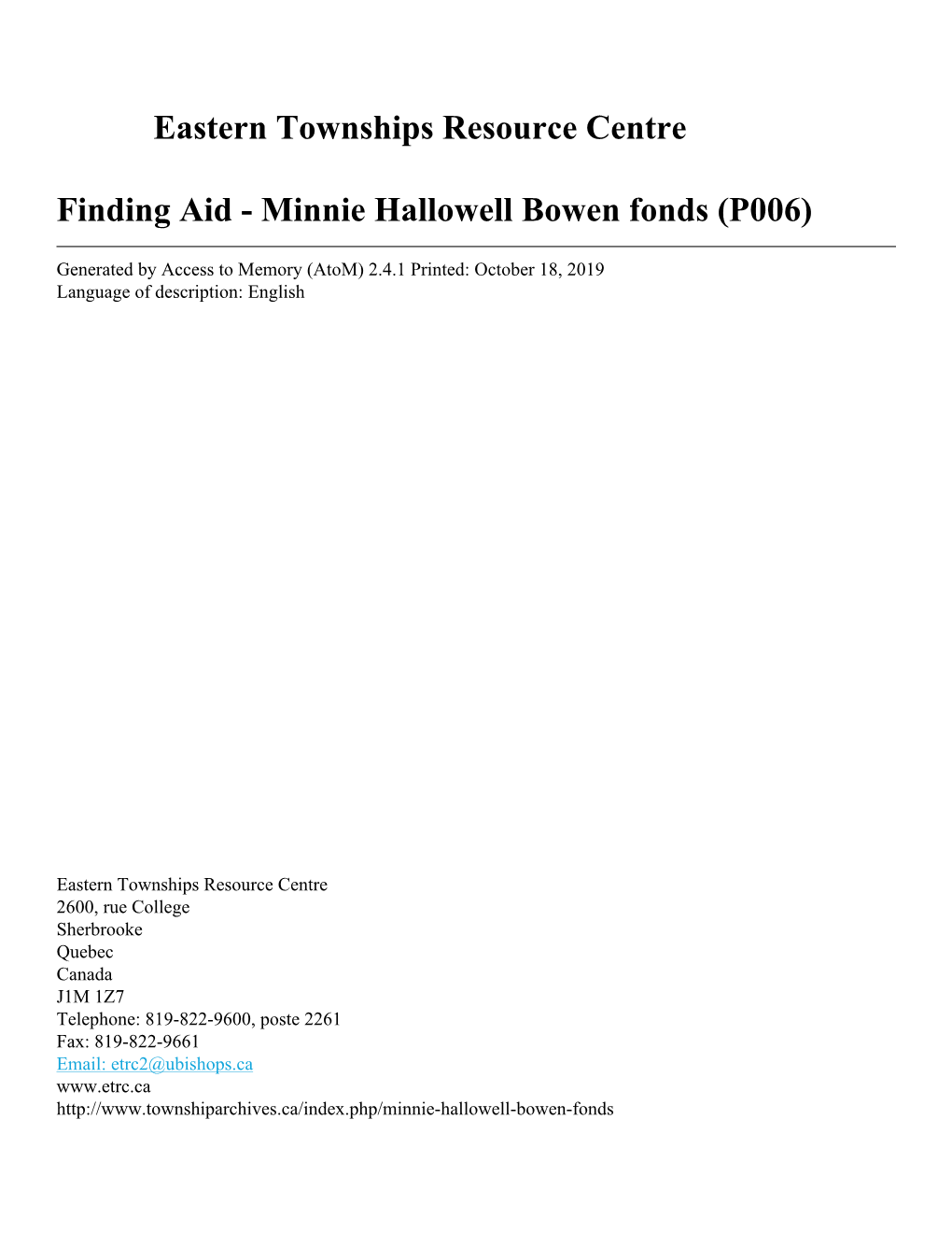 Minnie Hallowell Bowen Fonds (P006)