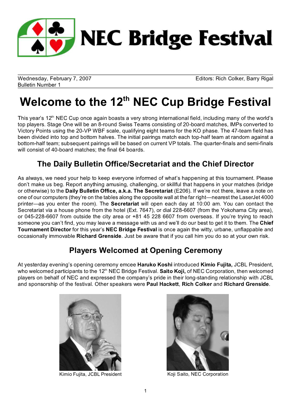 The 12 NEC Cup Bridge Festival