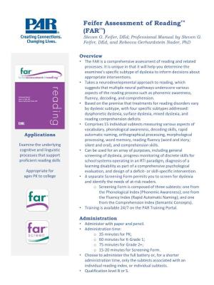 Feifer Assessment of Reading™ (FAR™) Steven G