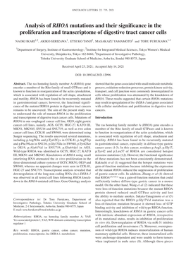 Analysis of RHOA Mutations and Their Significance in the Proliferation and Transcriptome of Digestive Tract Cancer Cells