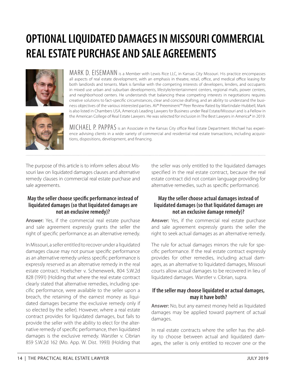 Optional Liquidated Damages in Missouri Commercial Real Estate Purchase and Sale Agreements