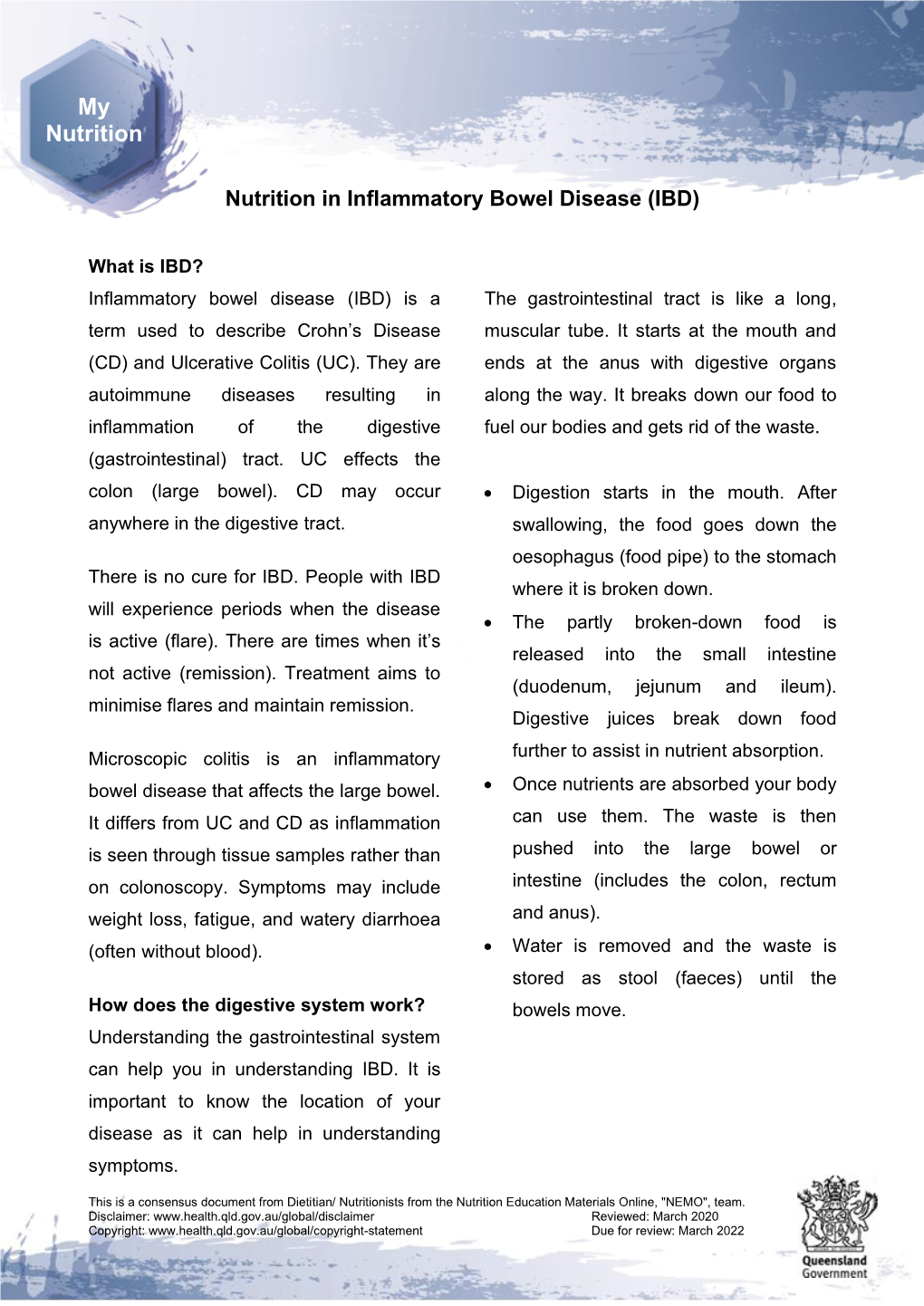 Nutrition in Inflammatory Bowel Disease (IBD)