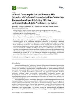 A Novel Dermaseptin Isolated from the Skin Secretion