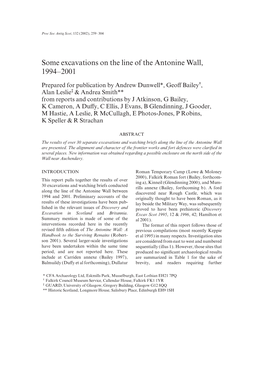 Some Excavations on the Line of the Antonine Wall, 1994–2001