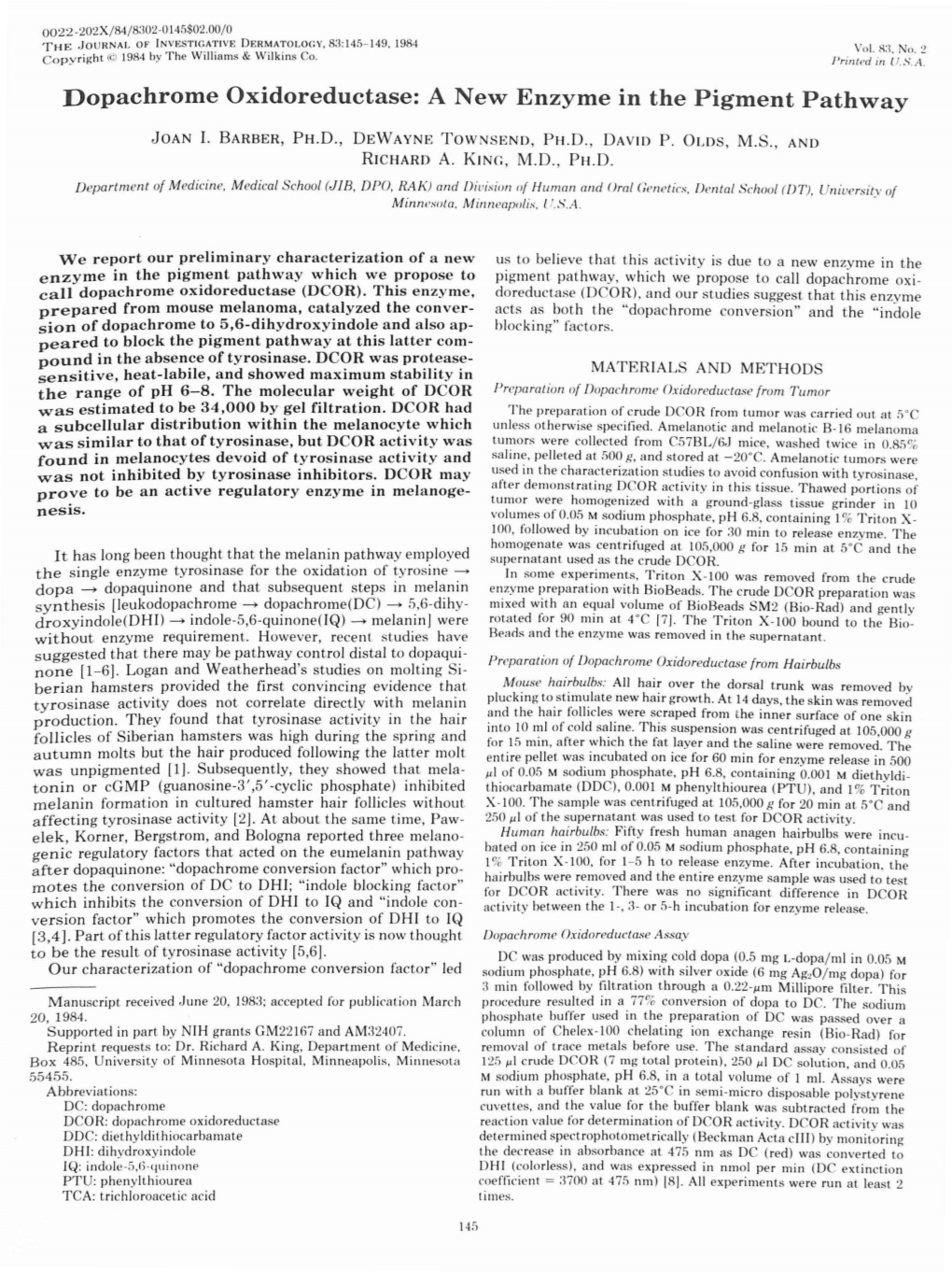 Dopachrome Oxidoreductase: a New Enzyme in the Pigment Pathway