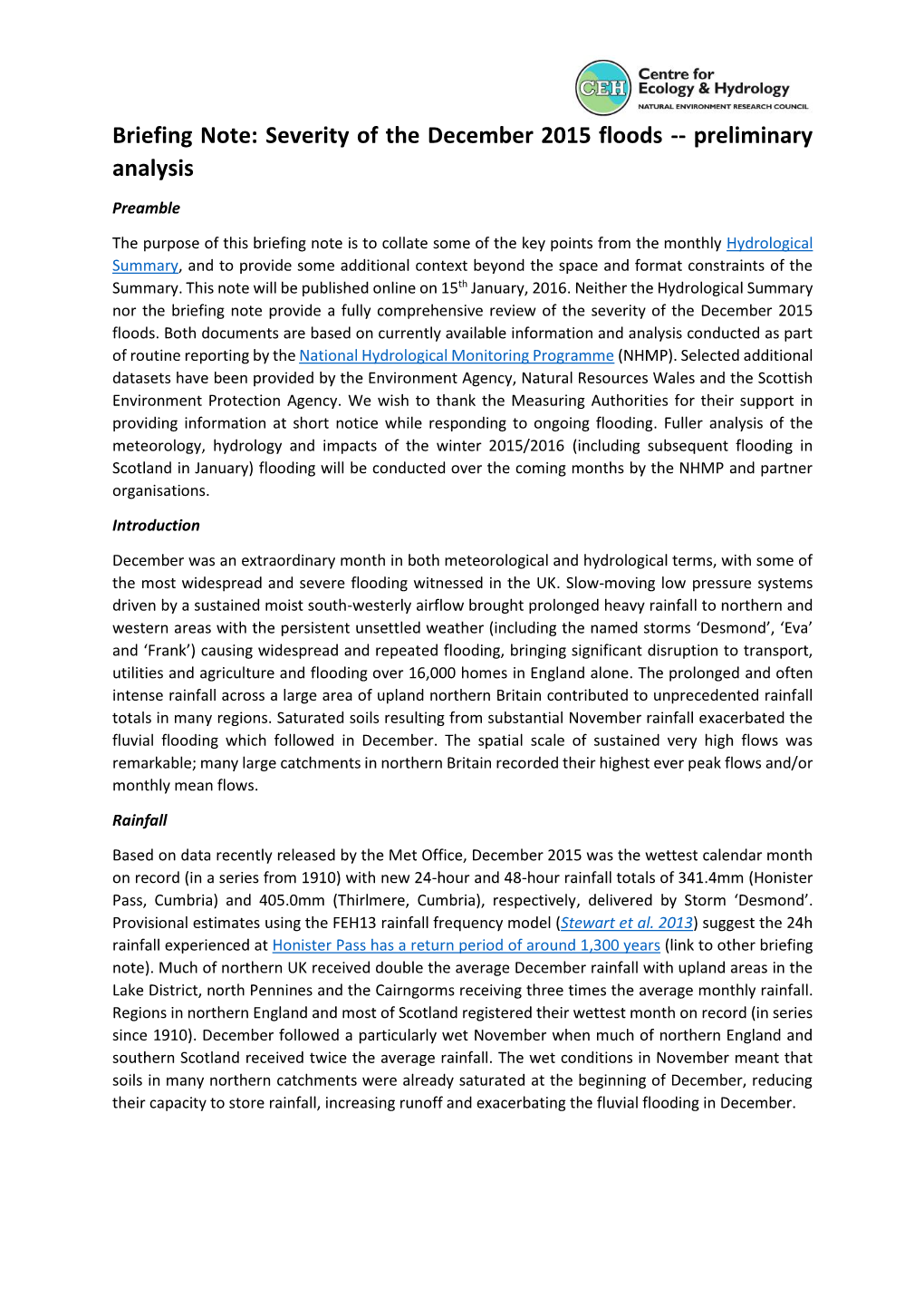 Severity of the December 2015 Floods -- Preliminary Analysis