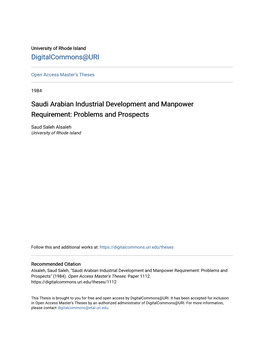 Saudi Arabian Industrial Development and Manpower Requirement: Problems and Prospects