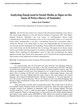 Analysing Emoji Used in Social Media As Signs on the Basis of Peirce Theory of Semiotics Ankur Jyoti Talukdar 1