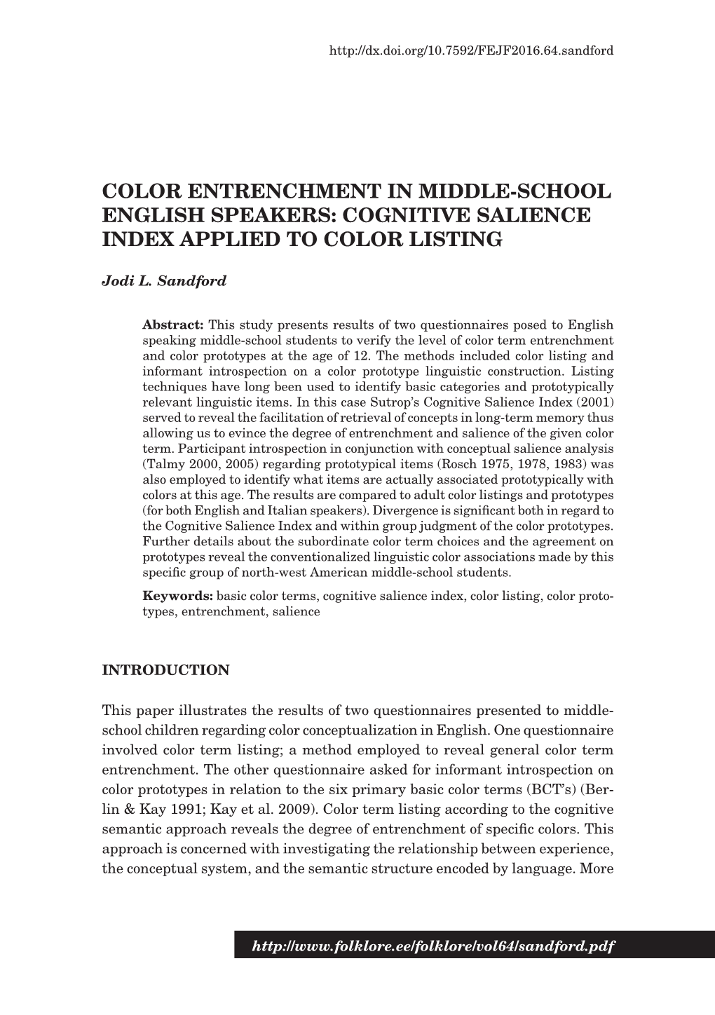 Color Entrenchment in Middle-School English Speakers: Cognitive Salience Index Applied to Color Listing