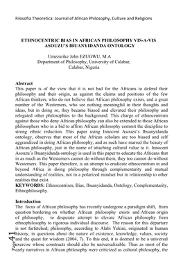 Ethnocentric Bias in African Philosophy Vis-A-Vis Asouzu’S Ibuanyidanda Ontology