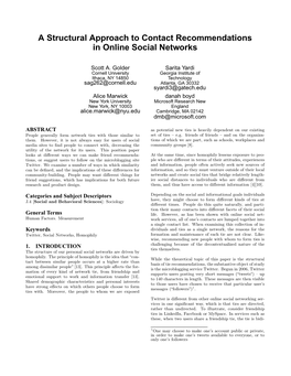 A Structural Approach to Contact Recommendations in Online Social Networks
