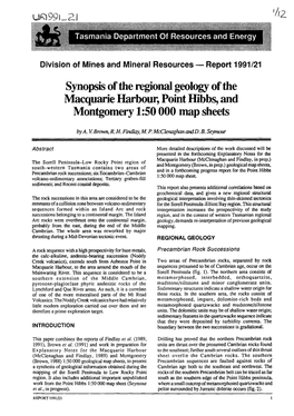 Synopsis of the Regional Geology of the Macquarie Harbour, Point Hibbs, and Montgomery 1:50 000 Map Sheets