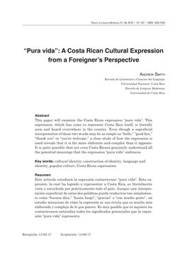 Pura Vida”: a Costa Rican Cultural Expression from a Foreigner’S Perspective