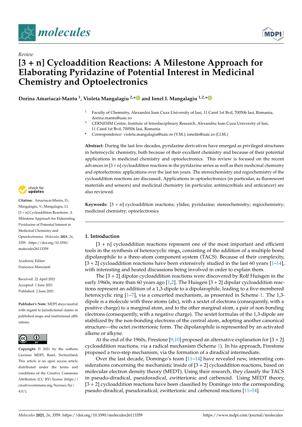 [3 + N] Cycloaddition Reactions: a Milestone Approach for Elaborating Pyridazine of Potential Interest in Medicinal Chemistry and Optoelectronics