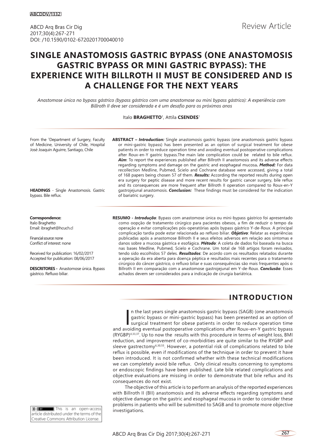 Review Article SINGLE ANASTOMOSIS GASTRIC BYPASS