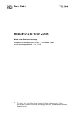 700.100 Bauordnung Der Stadt Zürich