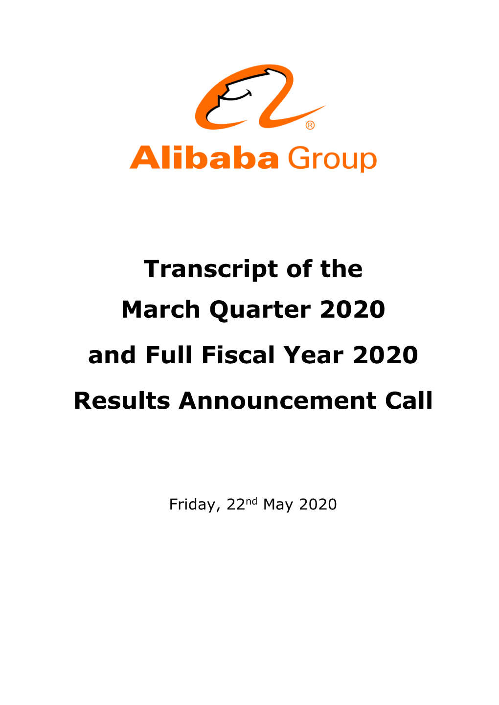 Transcript of the March Quarter 2020 and Full Fiscal Year 2020