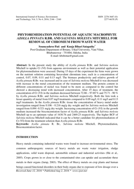 Phytoremediation Potential of Aquatic Macrophyte Azolla Pinnata R.Br. and Salvinia Molesta Mitchell for Removal of Chromium From