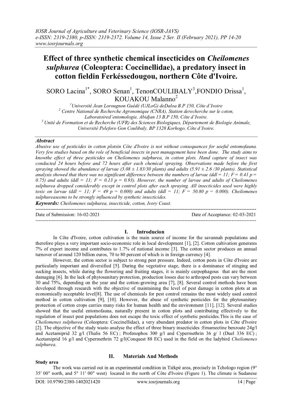 Effect of Three Synthetic Chemical Insecticides On