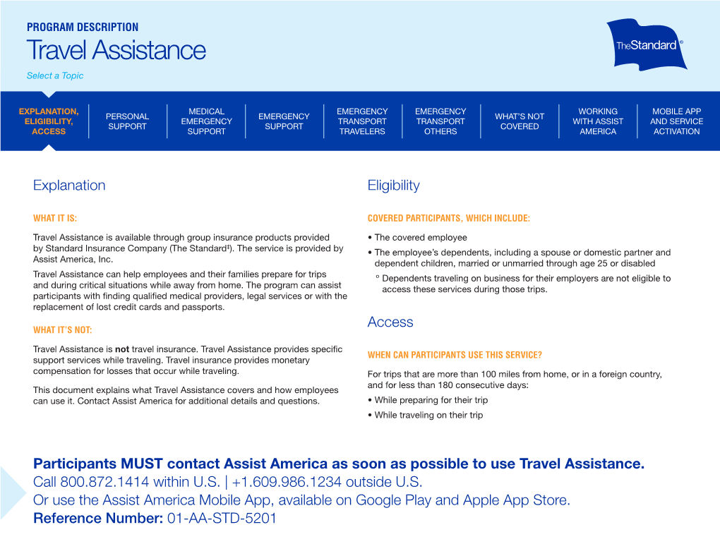 Travel Assistance Program Description