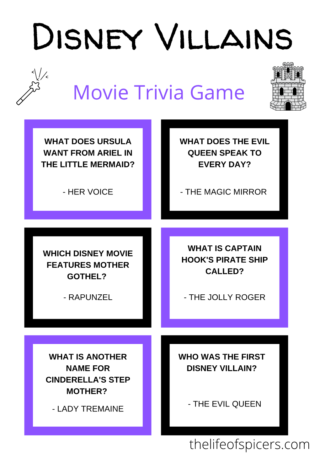 Disney Villains Trivia Printable