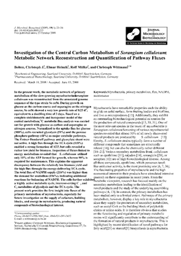 Investigation of the Central Carbon Metabolism of Sorangium Cellulosum: Metabolic Network Reconstruction and Quantification of Pathway Fluxes