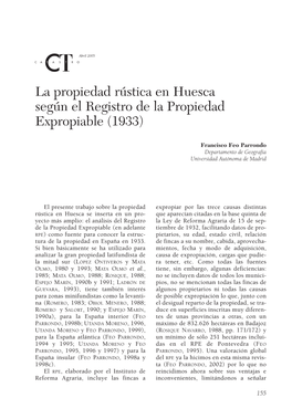 La Propiedad Rústica En Huesca Según El Registro De La Propiedad Expropiable (1933)