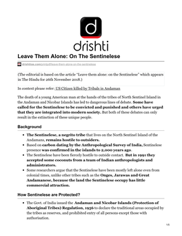 Leave Them Alone: on the Sentinelese