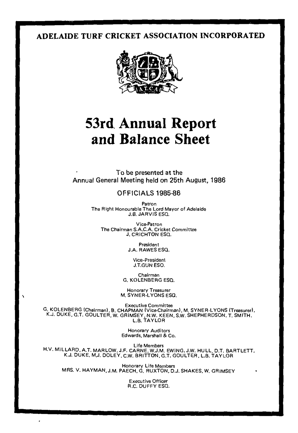 53Rd, Annual Report and Balance Sheet