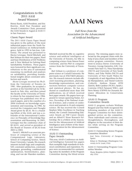 AI MAGAZINE AAAI News