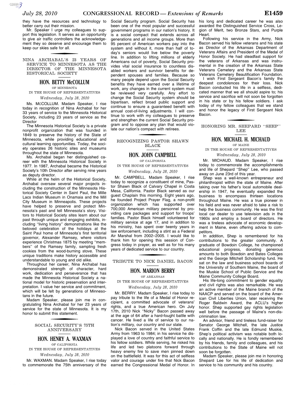 CONGRESSIONAL RECORD— Extensions of Remarks E1459 HON