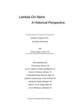 Lambda Chi Alpha: a Historical Perspective