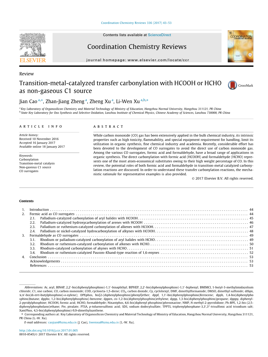 Transition-Metal-Catalyzed Transfer Carbonylation with HCOOH Or HCHO As Non-Gaseous C1 Source